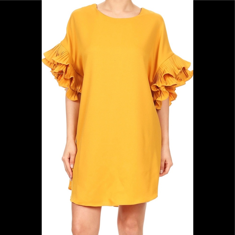 Yellow Pleated Sleeve Mini Dress/ Tunic-NWOT